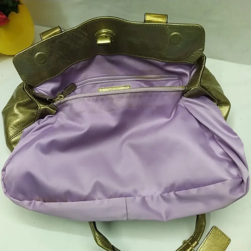 Coach Garnet Metallic Gold Leather Turnlock Double Handle Satchel Shoulder Bag